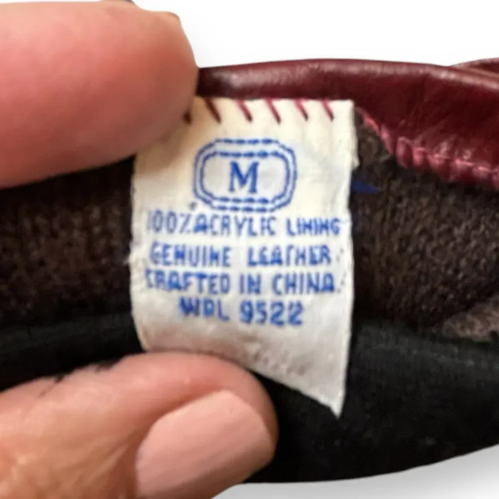 Burgundy & Black Gloves with Leather Top and Fabric Bottom Size Medium